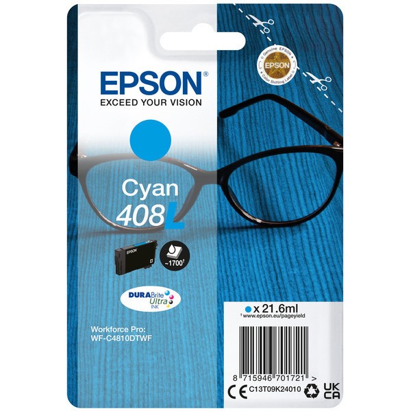 Tintenpatrone Epson 408 cyan C13T09J24010, 1.100 Seiten lt. Hersteller